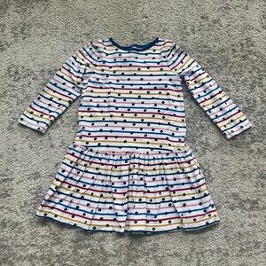 Mini Boden Girls Striped Polka Dot Long Sleeve Dress | Size 9–10Y